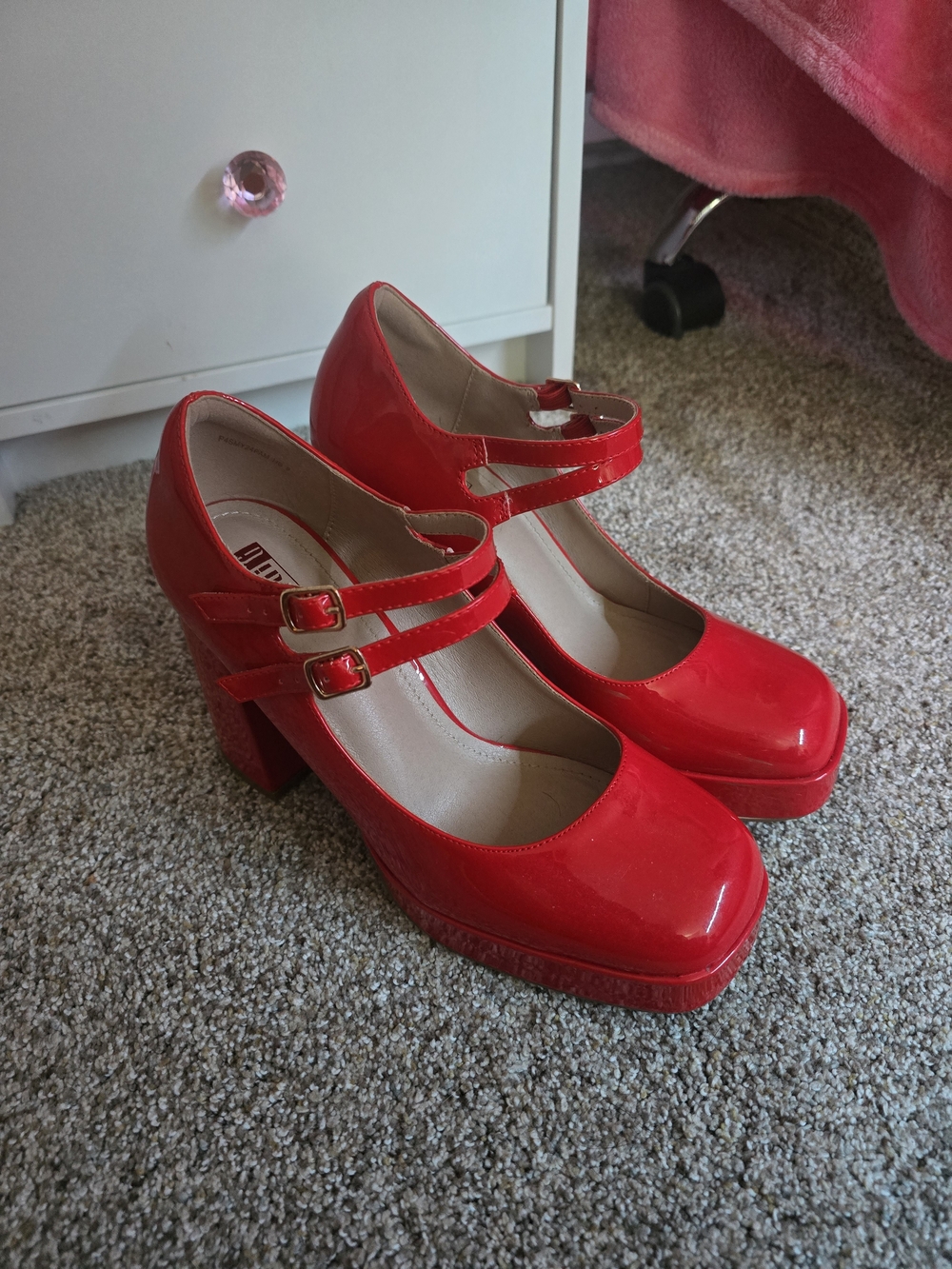 Red Chunky Mary Jane Platform Heels